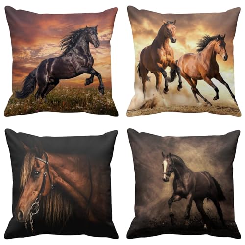 Emvency Throw Pillow Covers 20x20 Inches Set of 4 Horse Running Waist Horses Animal Square...
