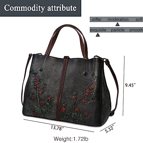Image of Genuine Leather Satchel for Women Top Handle Bags Handmade Purse Vintage Embossed Leather Crossbody Handbags Hobo Bag