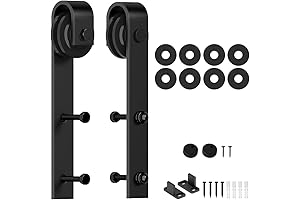 skysen Sliding Barn Door Hardware Roller Set Black (J Shape Hanger)