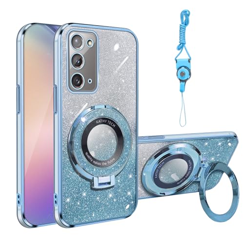 Motadalo Phone Case for Samsung Galaxy Note 20 5G Case Slim Cute Clear Glitter Magnetic Soft TPU Glitter with Stand Protection Cover (Light Blue)
