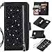 Produktbild Artfeel Glitzer Reißverschluss Brieftasche Hülle für Huawei Mate 20 Pro,Bling Glänzend Leder Handytasche mit 9 Kartenfächer,Flip Magnetisch Stand Schutzhülle mit Handschlaufe-Schwarz