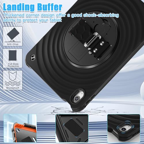 Image of Case Cover for Apple iPad (A16) 11th /10th Gen 2025 /2022, Rugged 3 Layer Case for Apple iPad 11th /10th Gen 2025 /2022 with Rotating Kickstand and Shoulder Strap, Black