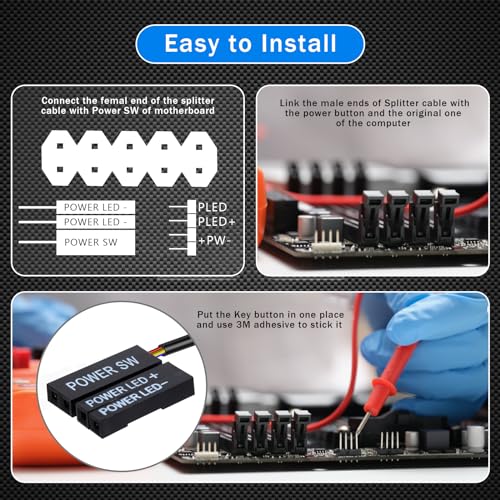 Image of Desktop Computer Power Switch, AZMXDVP External Remote Start PC Motherboard Power On Off Switch Extension Cable M20 (Black)