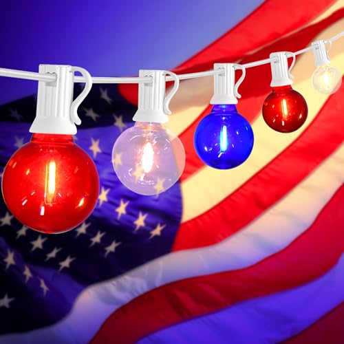 G40-LED-Red-White-and-Blue-Lights-278-FT-4th-of-July-Lights-Plug-in-with-253-Bulbs-Patriotic-Decorations-Outdoor-String-Lights-for-Memorial-Day-Independence-Day-Patio-Garden-Backyard-Bistro-Decor G40 LED Red White and Blue Lights 278 FT 4th of July Lights Plug in with 253 Bulbs Patriotic Decorations Outdoor String Lights for Memorial Day Independence Day Patio Garden Backyard Bistro Decor