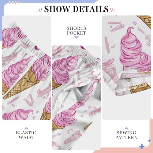 Cartoon Ice Cream Cones Pink Boys Pants Girl Sleep Pants Long Trousers Elastic Waist Lounge Bottoms S4