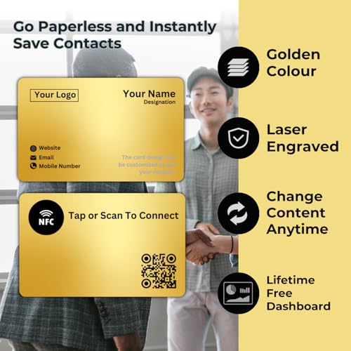 Image of NFC & QR-Enabled Business Card | Smart Digital Visiting Card for Instant Contact Sharing | Lifetime Free | Dashboard Access (Custom Golden Metal)