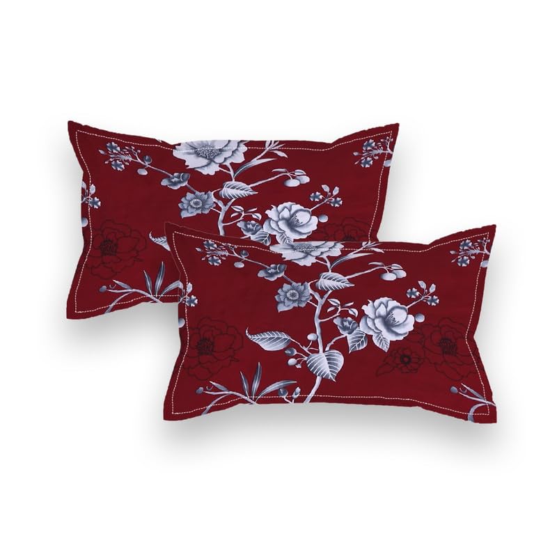 Image of NEW LEAF Premium Cotton Elastic Fitted Bedsheets with 2 King Size Pillow Covers | Double Bed with All Around Elastic 180 TC Supersoft |Size-72 King Sizex78+10 inches | Maroon & White