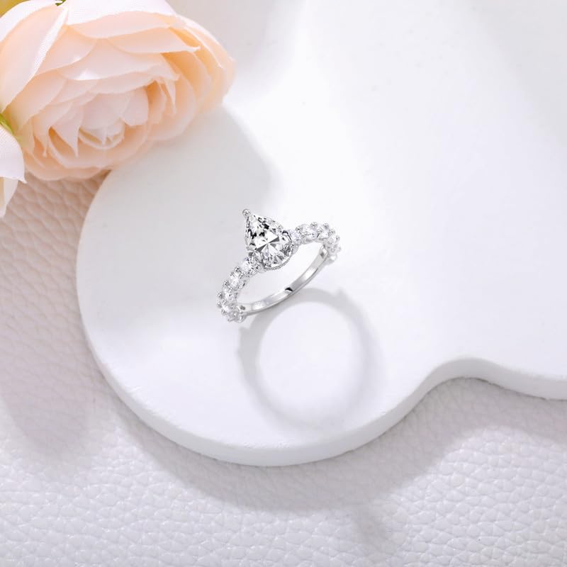 2 Carat Pear Cut Moissanite Engagement Rings for Women Sterling Silver Hidden Halo Pear Shaped Moissanite Wedding Anniversary Ring for Her3