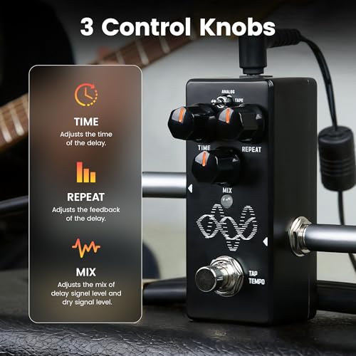 Image of SORAN JDD-01 Echo Maker Mini Digital Delay Pedal for Electric Guitar,3-in-1 Analog /Tape /Digital Delay with Tap Tempo, Buffered Bypass, DC 9V