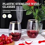 20 Pack de verres à vin en plastique sans ardoise, 16 OZ Verres à vin en plastique Jetable Incassable Coupes à Vin en plastique réutilisable en acrylique clair Boire en vrac en verre en vrac Shatterproof pour le mariage de Champagne(Rim d'or)