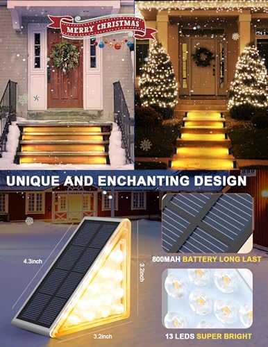 Image of AUDLES LED Solar Step Lights Waterproof Outdoor Stair Lights, Warm White Solar Deck Lights IP67 Solar Decoration Lights for Yard, Patio, Garden, Walkways, Front Door, Pathway, Driveway, Porch 12 Pack