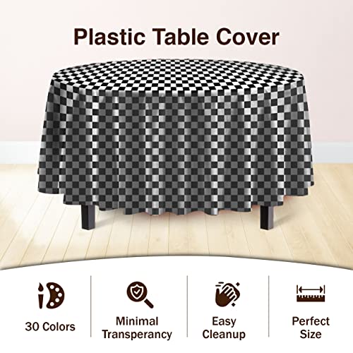 Exquisite 12-Pack Premium Plastic Tablecloth Pack of 12 - Premium Plastic Tablecloth 84 Inch Round Table Cover - Checkered by Exquisite - Used condition - Image 3