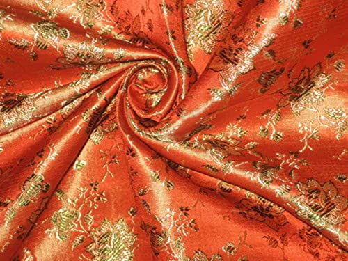 Tissu brocart en soie orange or et vert 111,8 cm BRO19 Brocarts jacquards