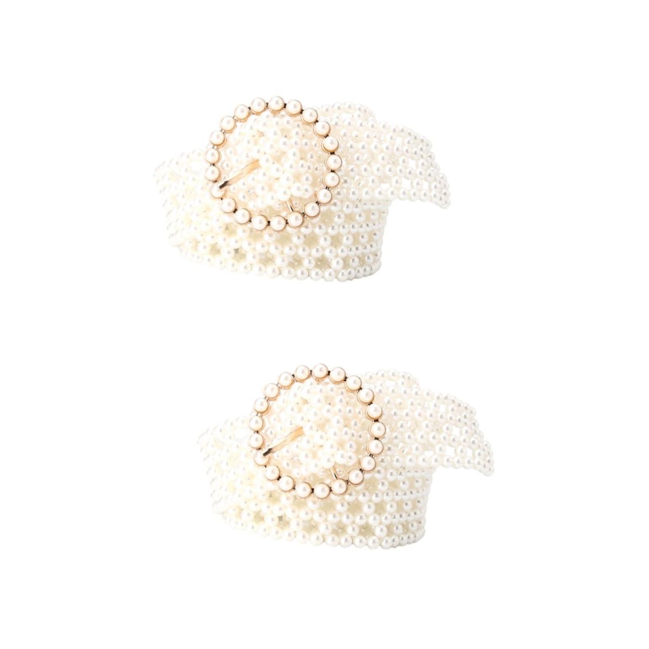 2piezas Cinturón Elástico De Mujer Cuentas De Perlas Diseño Elegante y Atractivo Para Vestidos y Ocasiones Especiales