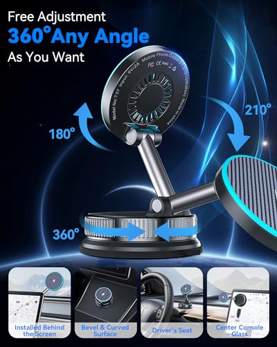 Image of 15W MagSafe Car Mount Charger, Magnetic Wireless Car Charger with Vacuum Suction Cup & Nano Adhesive Base, 360 Rotatable Strong Hold Car Phone Mount for iPhone 17 16 15 14 13 12 Series, Samsung S26