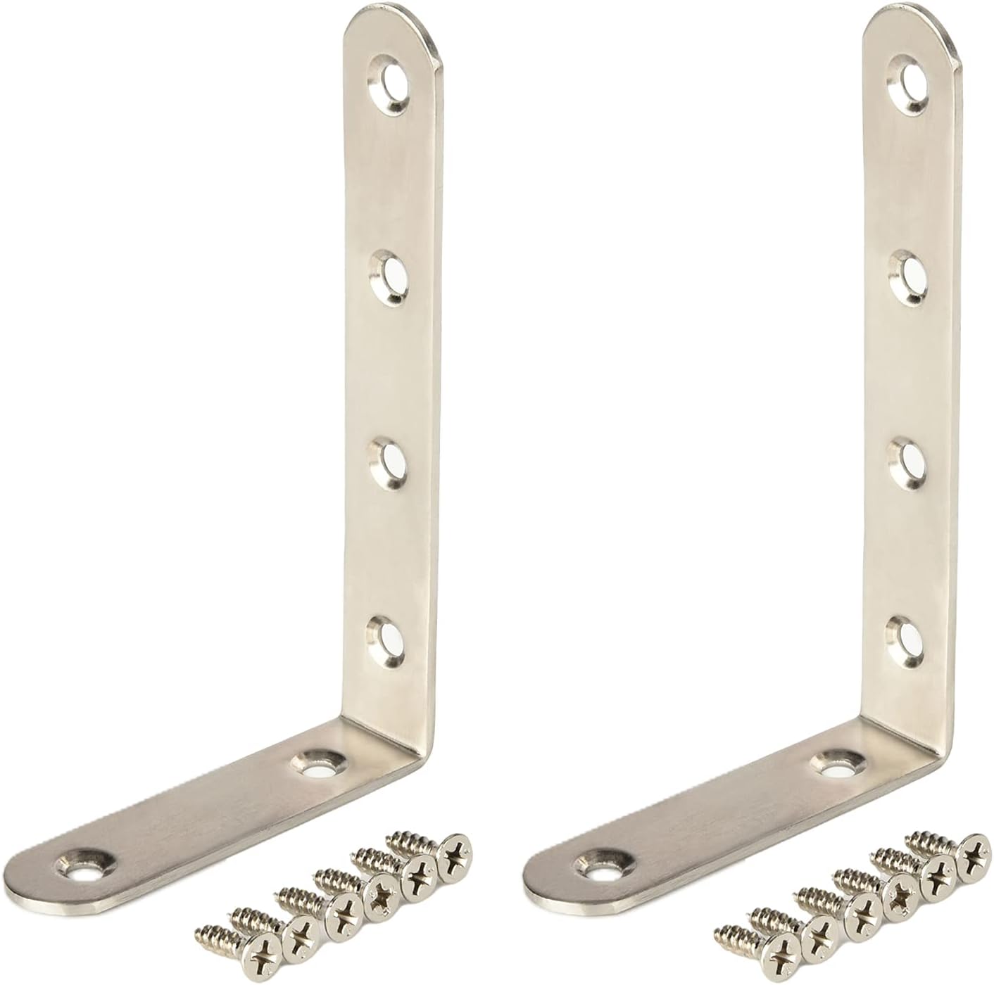 MroMax 8 PCS 5.91" x 5.91" L-Shaped Silver Bracket Gusset Plate Joint Right-Angle Bracket Fasteners Brushed Stainless Steel Surface Connection Angle Bracket