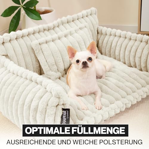 noviclass® Haustiersofa Chaffar Katzenbett Hundebett | Katzensofa Hundesofa | Orthopädische Matratze | Moderner Stil | Cord-Design Größen (Creme, M (80cm))