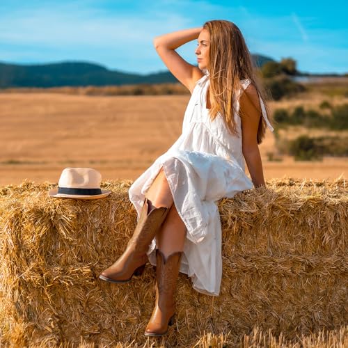 Rollda Cowgirl Boots Cowboy Boots for Women Square Toe Mid Calf Western Boots Ladies Fashion Boots with Chunky Heel2