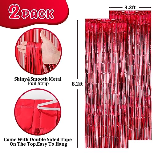 Image of Voircoloria 2 Pack Red Foil Fringe Backdrop Curtains, Tinsel Streamers Birthday Party Decorations, Fringe Backdrop for Graduation, Baby Shower, Gender Reveal, Disco Party