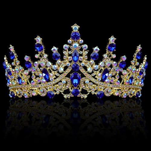 COCIDE Blue Crowns fpr Women Blue Tiaras for Women Royal Crown Hair Accessories Princess Halloween Cosplay Birthday Pageant Bride Headpieces Wedding Bridal