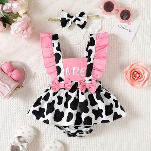 Baby Girl 1st Birthday Outfit Infant Girl First Birhtday Bodysuit Baby Cow Birthday Backless Outfit2
