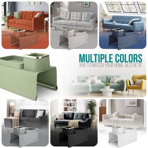 Couch Cup Holder Tray & Coffee Cup - Silicone Sofa Caddy for Arm Rest - Recliner Chair Remote Holder Table - Olive - Image 5