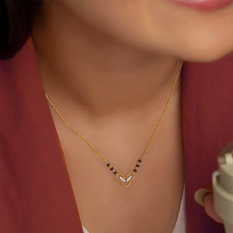 Image of KISNA JEWELS 14K BIS Hallmark Pure Rose Gold & SI Real Diamond Mangalsutra For Women