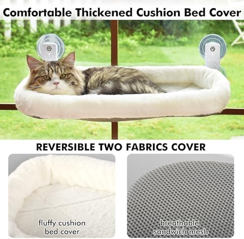 AMOSIJOY Cordless Cat Window Perch, Cat Hammock for Window with 4 Strong Suction Cups, Solid Metal Frame and Soft Cover, Foldable Cat Beds for Indoor Cats… - 4