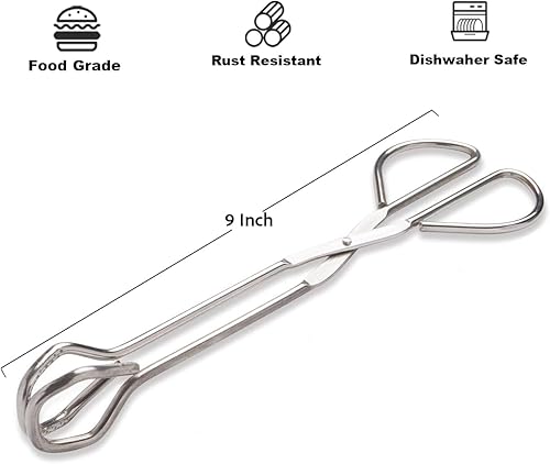 Miniatura 2 de Hiash Pinzas de cocina de acero inoxidable resistentes de 9 pulgadas, agarre ergonómico cómodo, diseño de tijera, resistentes al calor para barbacoa