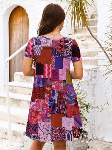 Image of Heymoments Women's Short Sleeve Crewneck Sundress Summer Casual A-Line Beach Dress with Pockets S-2XL