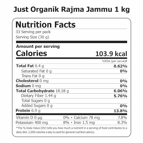Image of Just Organik - Organic Rajma Jammu 2 Kg (2 x 1kg), 100% Organic | Jammu Rajma Pack of 2 | Red Kidney Beans | Organic Red Rajma| Rajma from Himalayas | Protein Rich Beans