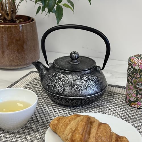 SO SKIN IDASY Teekanne aus Gusseisen, japanische Teekanne, 900 ml, Filter aus lebensmittelechtem Edelstahl, innen emailliert, handgefertigt, zweifarbiges Finish in Schwarz und Silber