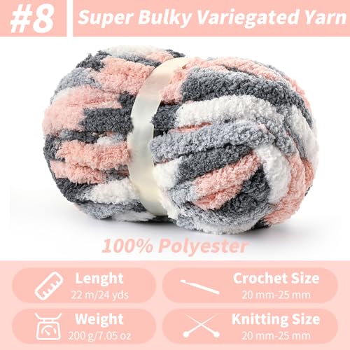 Image of Chunky Jumbo Chenille Yarn Multicolor 10 Pack | 2000g /240yds Super Bulky Baby Soft Yarn for Hand Knitting Fluffy Chunky Knit Throw Blanket Yarn