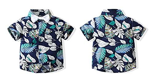 Image of Toddler Baby Boy Summer Clothes Set Floral Shirt Bow-tie Shorts Hawaiian Outfit