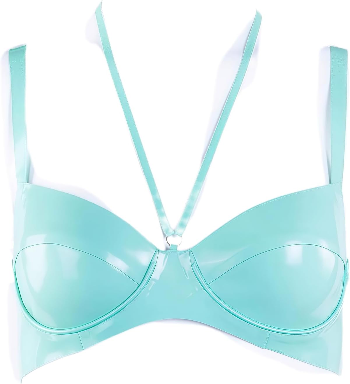 Women's Latex V Neck Solid Camisole Crop Tank Top Low-Cut Bra Top