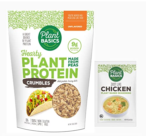 Plant Basics - Hearty Plant Protein - Unflavored Crumbles, 1 Lb - Plant Based Seasoning, Just Like Chicken, 2 Ounce - Non-Gmo, Gluten Free, Vegan #TOP12