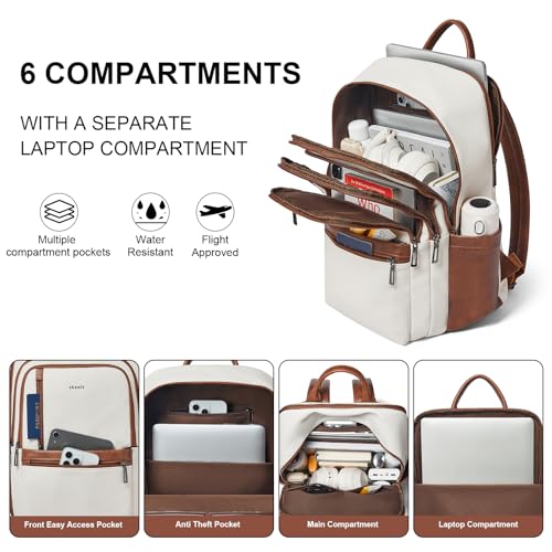 Image of Shrrie 17 inch Leather Laptop Backpack for Women, Large Travel Backpack with 6 Compartments, Computer Backpack Purse for Work College