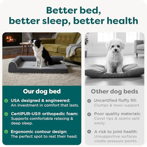 Image of Furhaven Orthopedic Dog Bed for Large Dogs w / Removable Bolsters & Washable Cover, For Dogs Up to 95 lbs - Plush & Velvet L Shaped Chaise - Deep Sapphire, Jumbo /XL