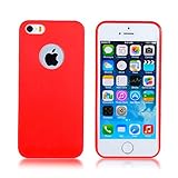 CLOUDS iPhone SE/5S/5 Case [Jelly Colorful Series] Ultra Slim Lightweight Classic Design Durable Soft Rubber TPU Silicone Gel New Case Cover for iPhone 5s/5/se - with a HD Protector - red