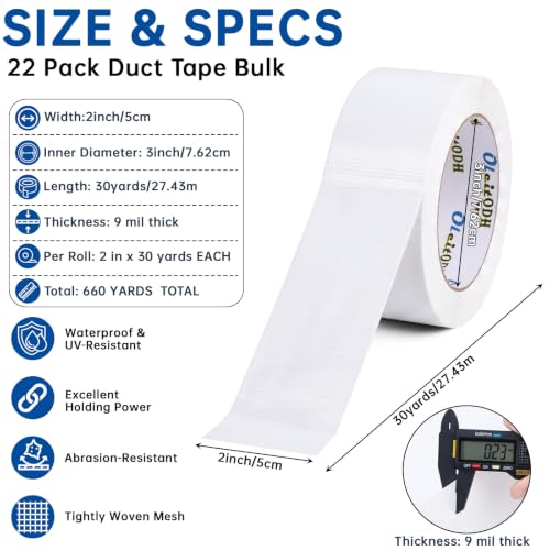 Image of Oleitodh White Duct Tape Bulk, 2 Inches x 30 Yards, 22 Pack