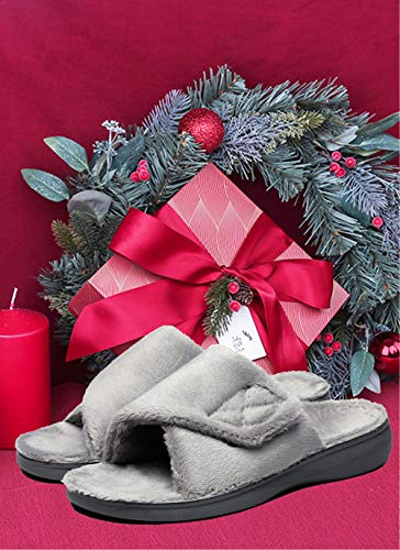 Image of SOLLBEAM Fuzzy House Slippers With Arch Support Orthotic Heel Cup Sandals For Women
