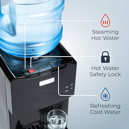 Image of Igloo Top Loading Water Cooler with Removable Drip Tray & Energy-Saving Features- Water Tower with Hot, Cold Temperature Settings- Water Dispenser Fits 3 & 5-Gallon Jugs with Child Safety Lock- Black