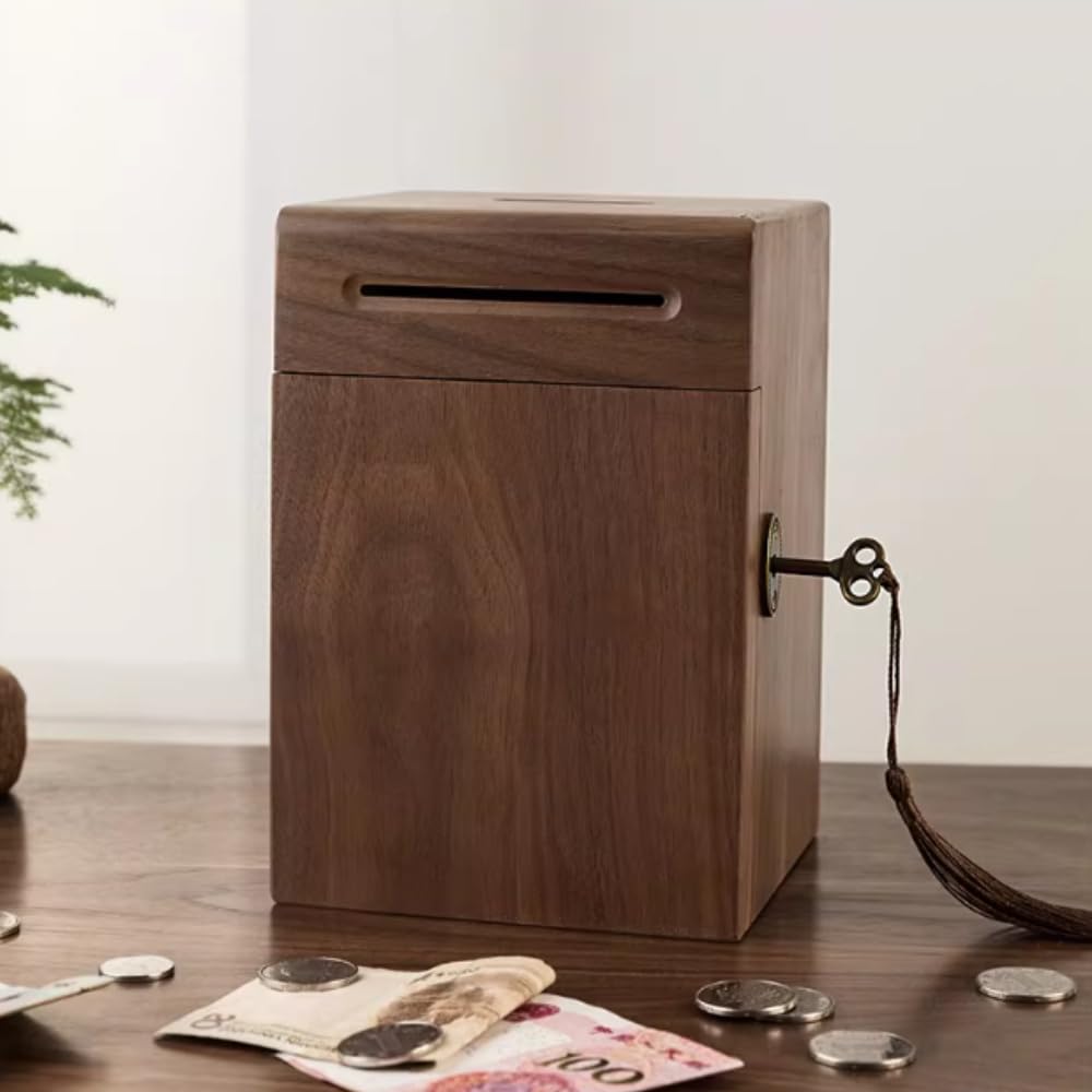 Amazon｜大容量の鍵付き木製収納ボックス。紙幣や小物の収納に最適です