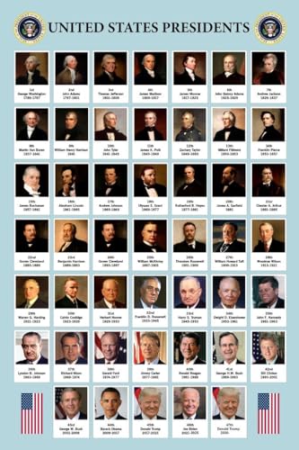 Image of US Presidents Poster For Classroom Updated 2026 Edition Presidential Chart United States History Educational Every President Portraits Cool Wall Art Print Poster 16x24