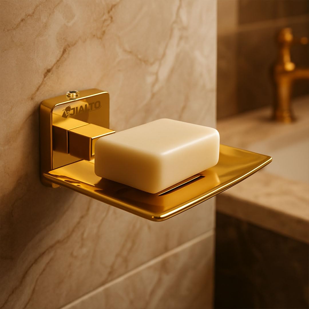 JIALTO Stainless Steel Bathroom Soap Holder for Bathroom/Soap Stand/Soap Dish for Bathroom Accessories (2, Gold, Single)