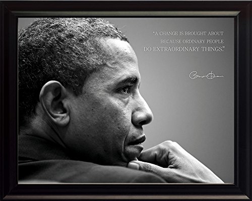 WeSellPhotos Barack Obama Photo Picture Poster Framed Quote A Change is Brought About Because Ordinary People US President Portrait Famous Inspirational Motivational Quotes (8x10 Framed)