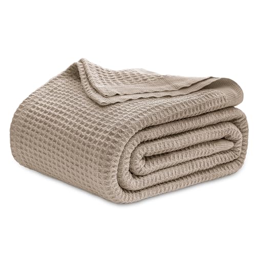 Image of Bedsure 100% Cotton Blanket King Size for Bed - Cooling Breathable and Soft for Summer, Thick Cozy Waffle Weave Blanket Gifts for Women, Taupe, 104x90 inches