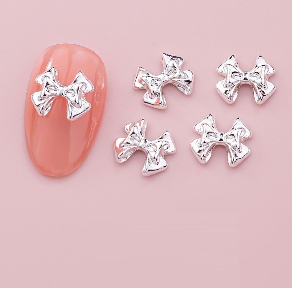 qbodp 50 Pcs Nail Decoration Fashion Nail Decoration Bow Decoration for Nail, Nail Supplies Nail Art Decoration Accessories,Silver