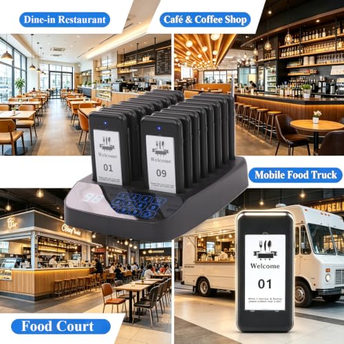 Image of Restaurant pager system, 16 wireless pickers, touch screen keyboard, calls to customers waiting for pagers with vibration flash and buzzer for queue