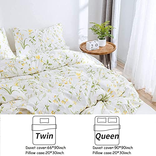 Lurson Botanical Floral Duvet Cover Set Full Size Organic Cotton For Kid Girl Rustic Flower Printed Reversible Bedding Set White Plants Flower Blossom Comforter Quilt Cover Zipper Closure thumb #4